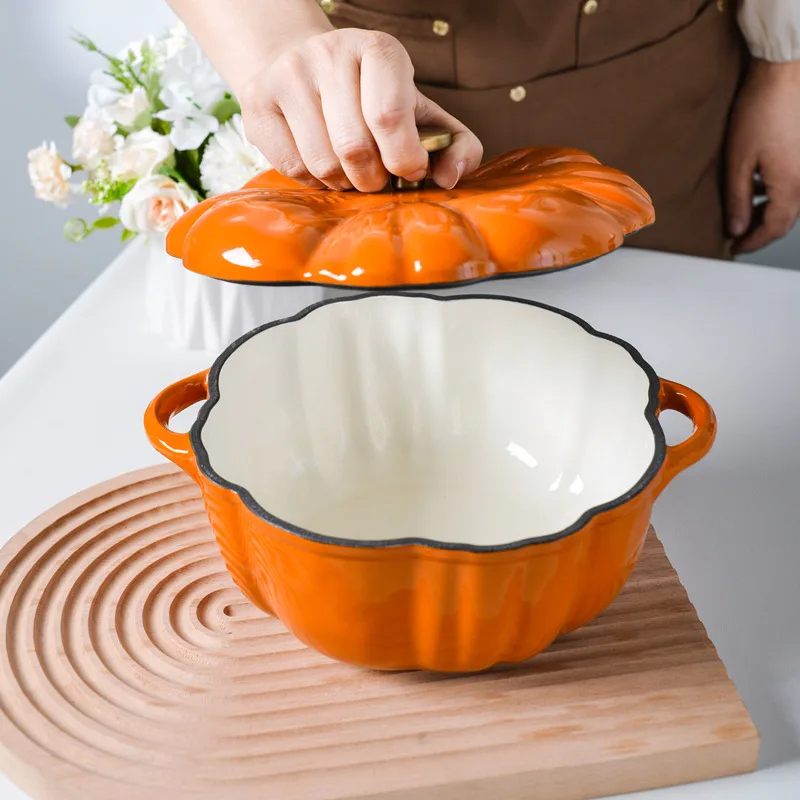 Pumpkin Enameled Cast Iron Pot